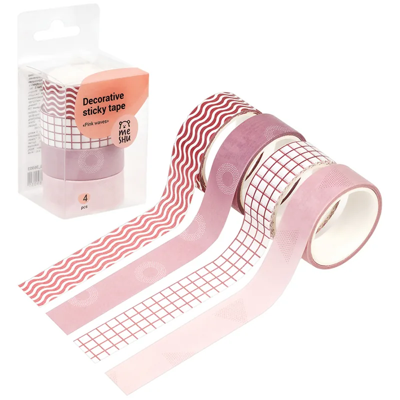 Набор клейких декоративных лент MESHU "Pink waves", 4шт