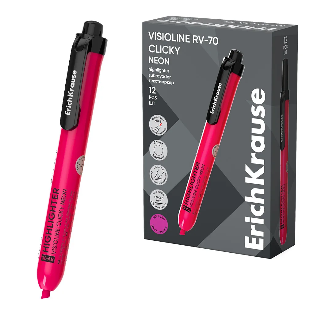 Текстовыделитель EK Visioline RV-70 Clicky Neon, 1 - 3,5мм, розовый, автоматический