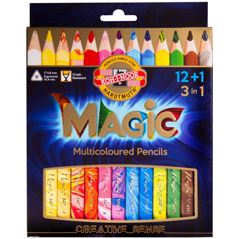 Карандаши с многоцветным грифелем Koh-I-Noor "Magic", 12цв.+ карандаш-блендер, утолщенные, заточен., картон, европодвес (ПОД ЗАКАЗ)