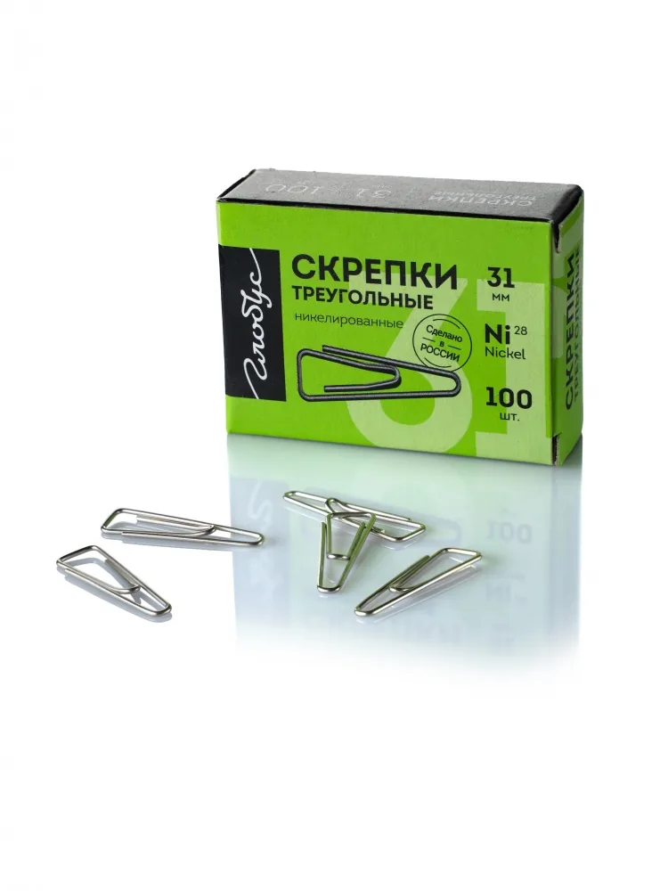 Скрепки 31мм - 100шт. никелированные, треугольные, карт.уп.