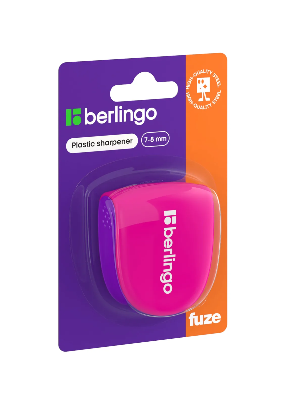 Точилка пластиковая Berlingo "Fuze Ergo" 1 отверстие, контейнер, розовая, блистер