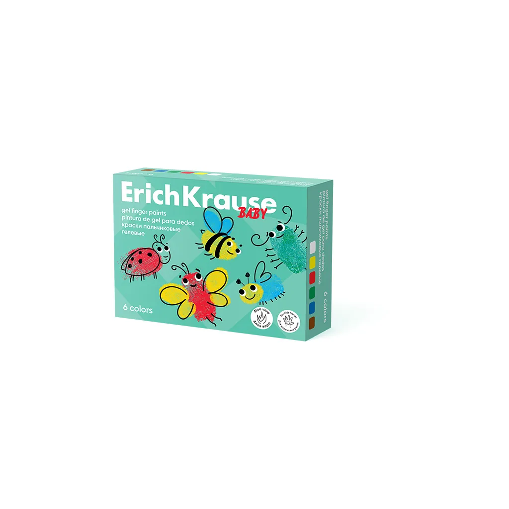Краски пальчиковые  6цв. Erich Krause 210мл. Kids, с Алоэ Вера, гелевые