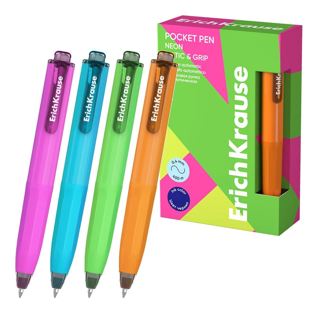 Ручка шар. EK автомат. Poсket Pen Matic&Grip Neon 0,5мм, синяя