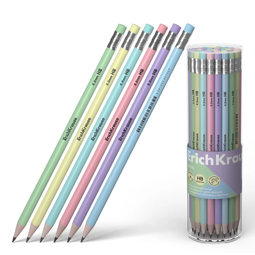 Карандаш Pastel НВ трехгранный с ластиком, тубус