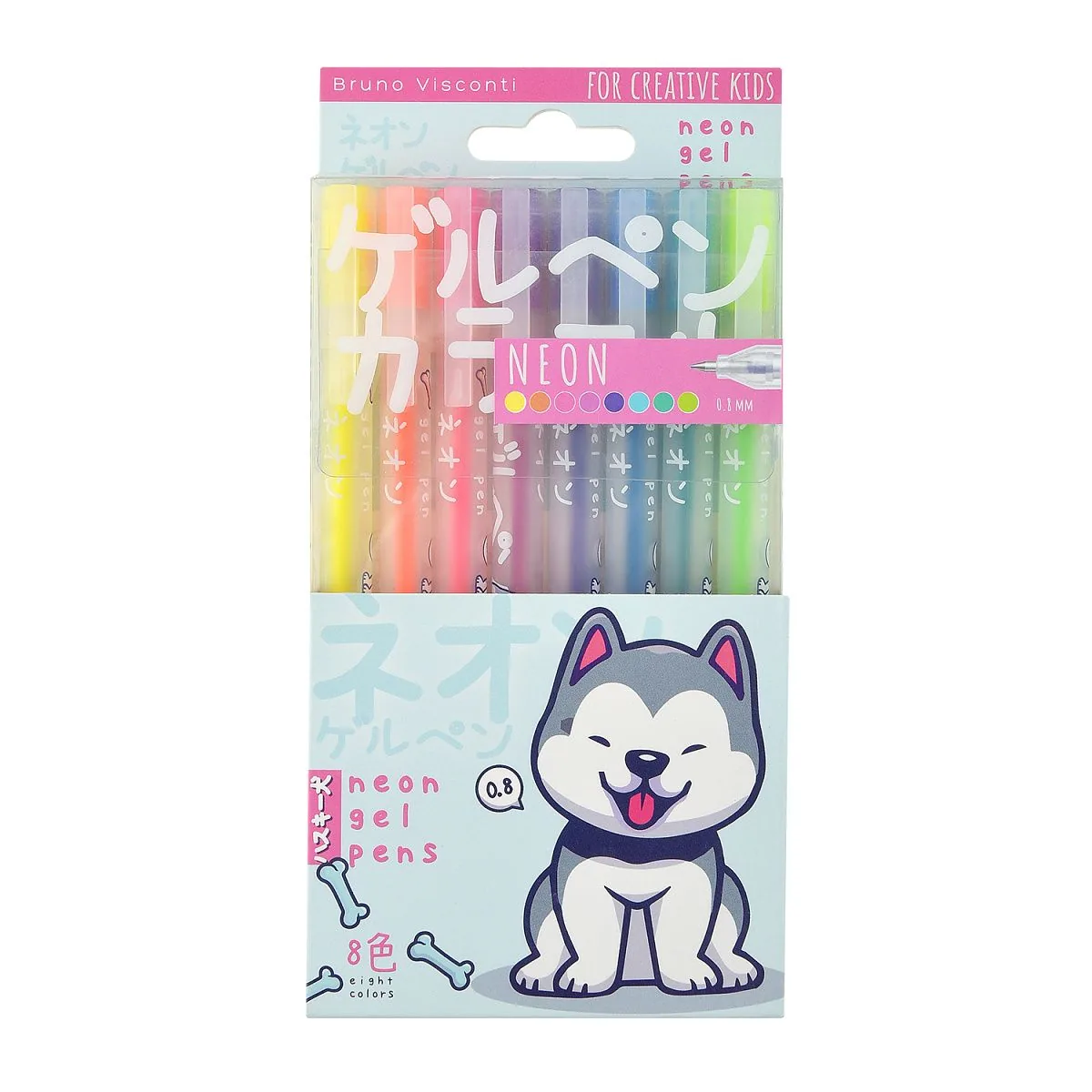 Набор гелевых ручек BV  8 цв. BV "Neon. Kawaii animals" 0,5мм