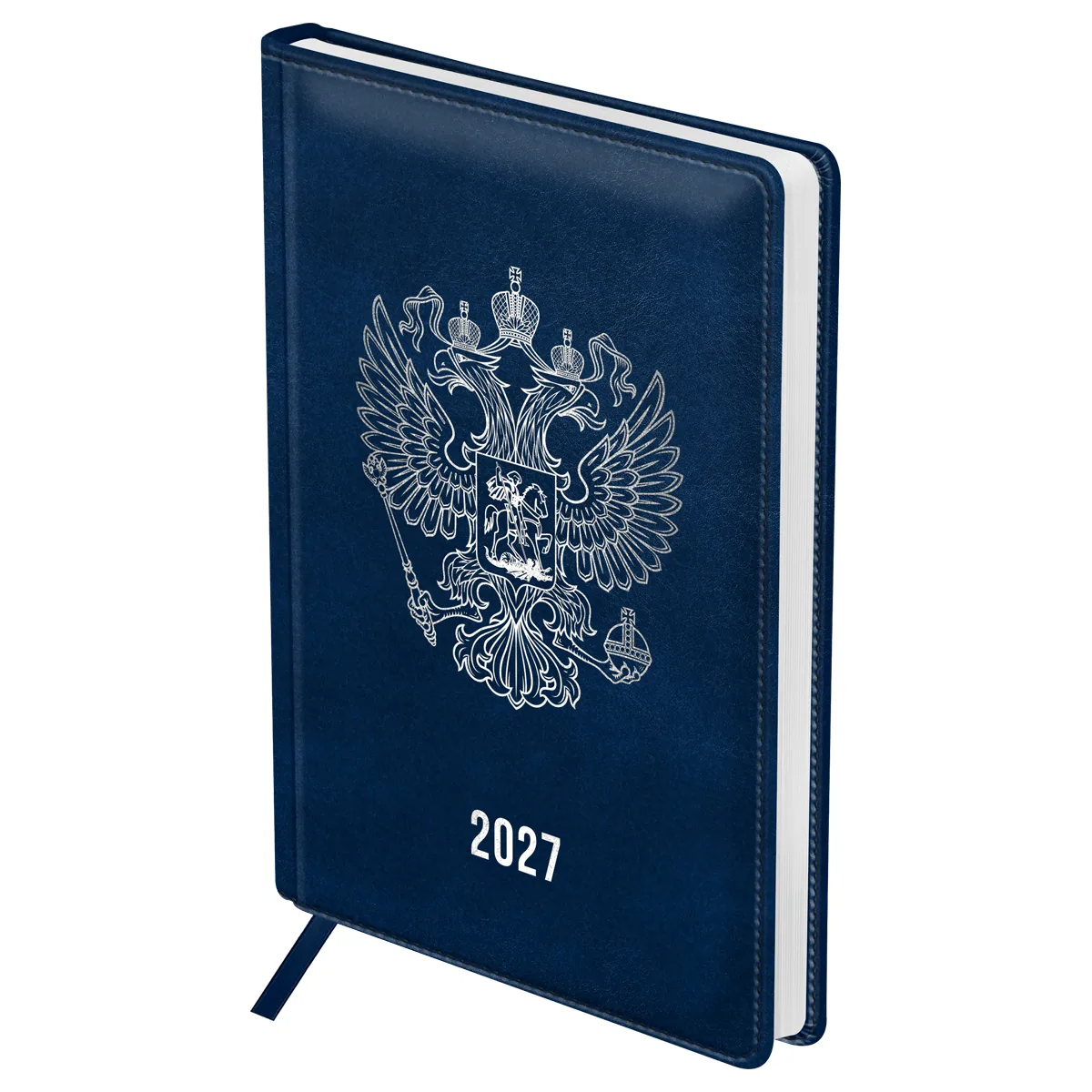 Ежедневник датированный 2027г., А5, 176л., твердый переплет, кожзам, BG "Орел", синий