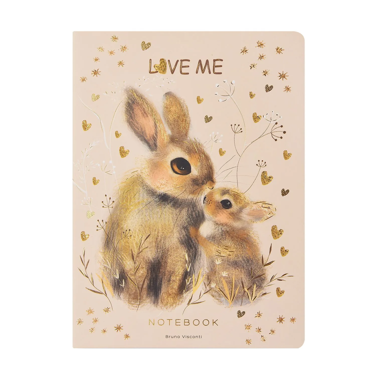 Записная книжка А5  40л. картон, сшивка "Love me. Зайки" кл., софт-тач, фольга