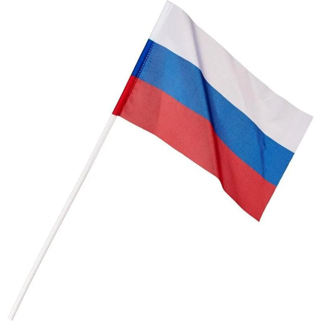 Флаг "РОССИЯ" 20*30см, триколор, шёлк, с палочкой