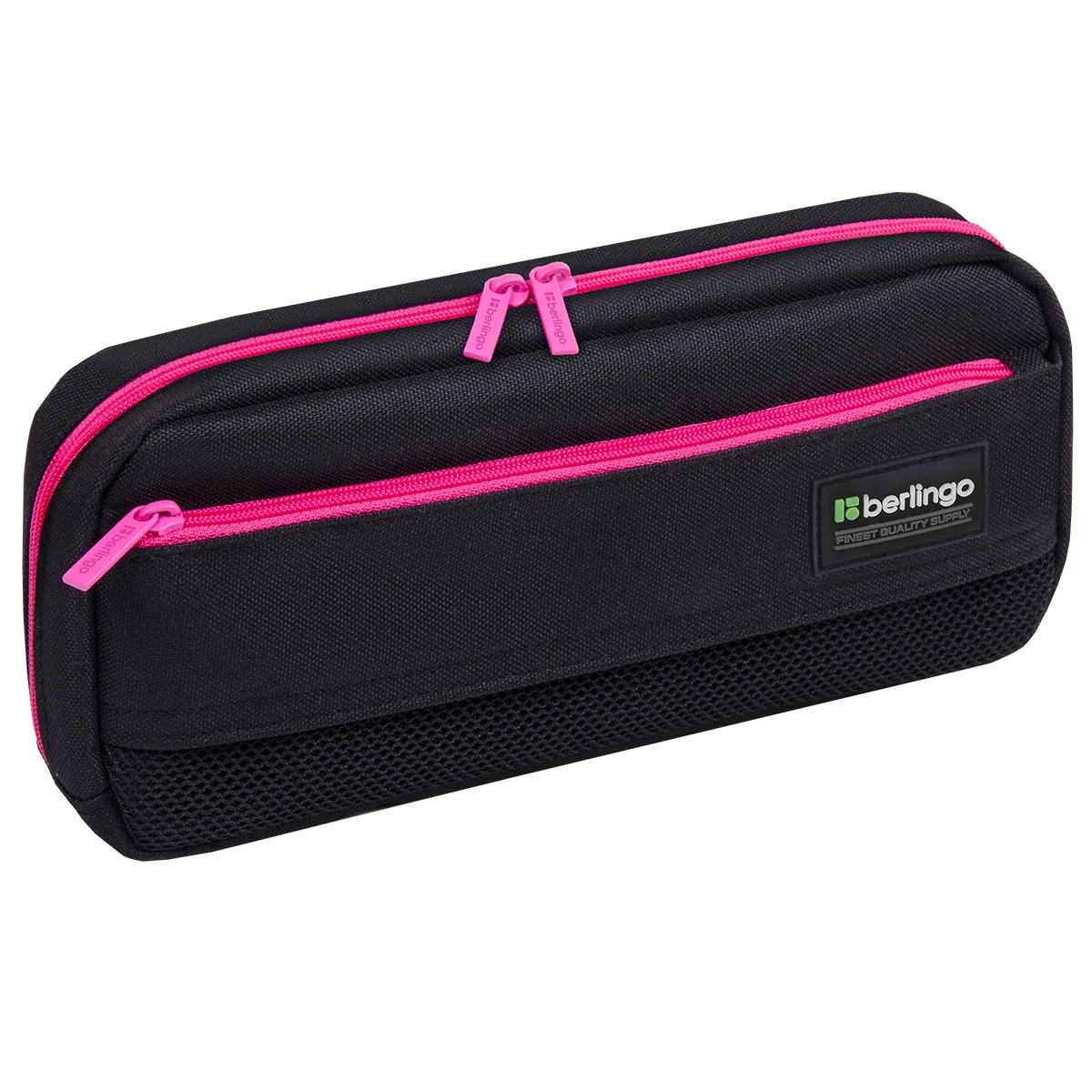 Пенал мягкий 1 отделение, 1 карман, 215*95*44 мм, Berlingo "Black and pink", полиэстер, внутренний органайзер