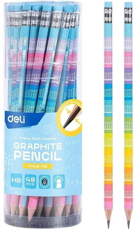 Карандаш Deli НB Multiplication table круглый, ластик, липа, ассорти