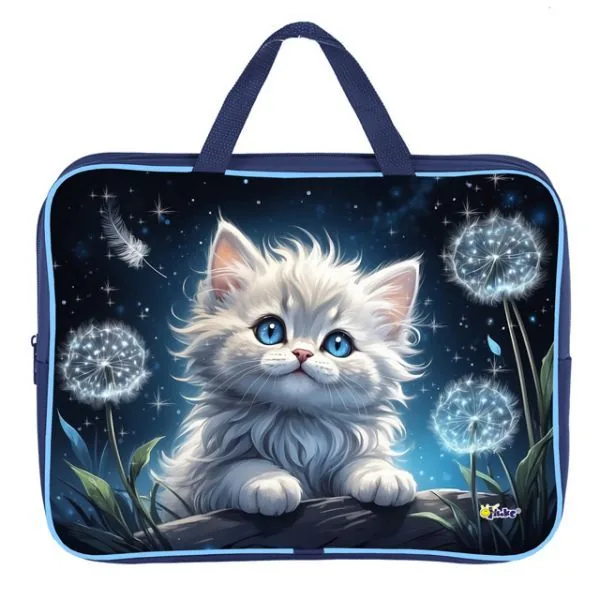 Папка А4 (350*265*80) с ручками, молния, ткань "Котик в одуванчиках"