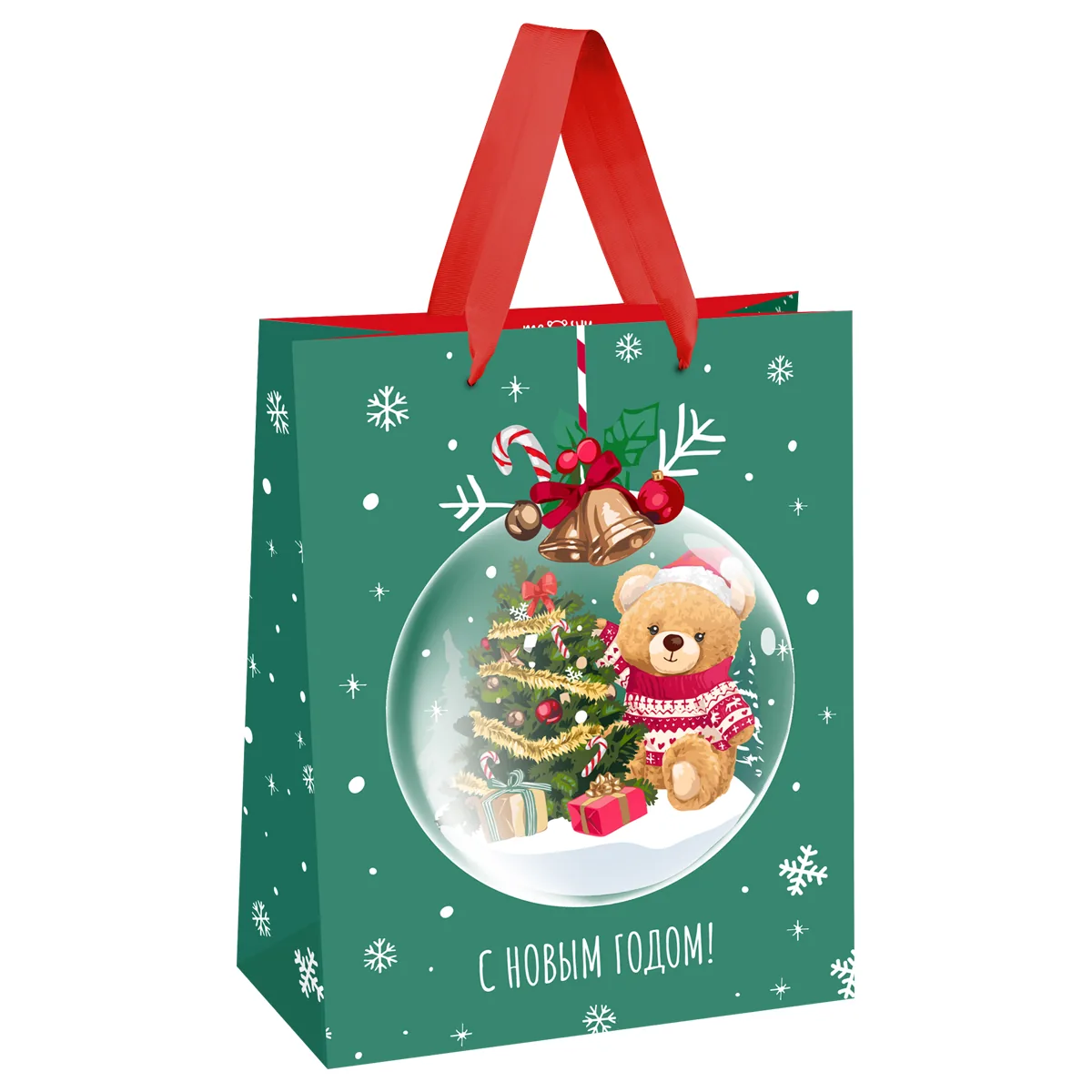 Пакет подарочный 33*42*12см MESHU "Christmas bear", выборочный лак,  матовая ламинация
