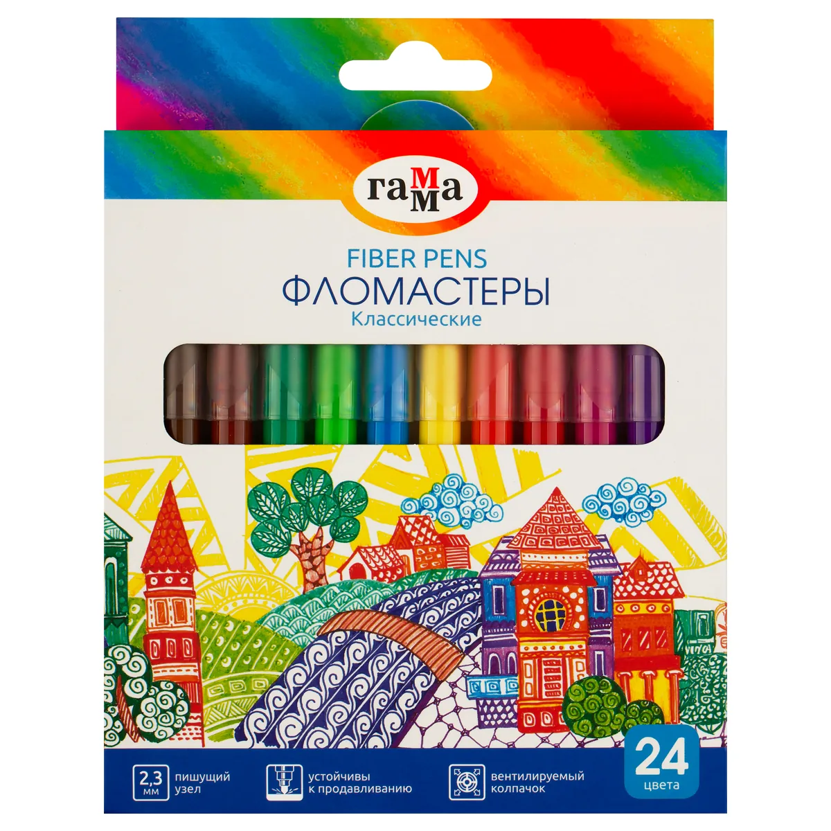Фломастеры Гамма "Классические", 24цв., смываемые, картон. упак., европодвес
