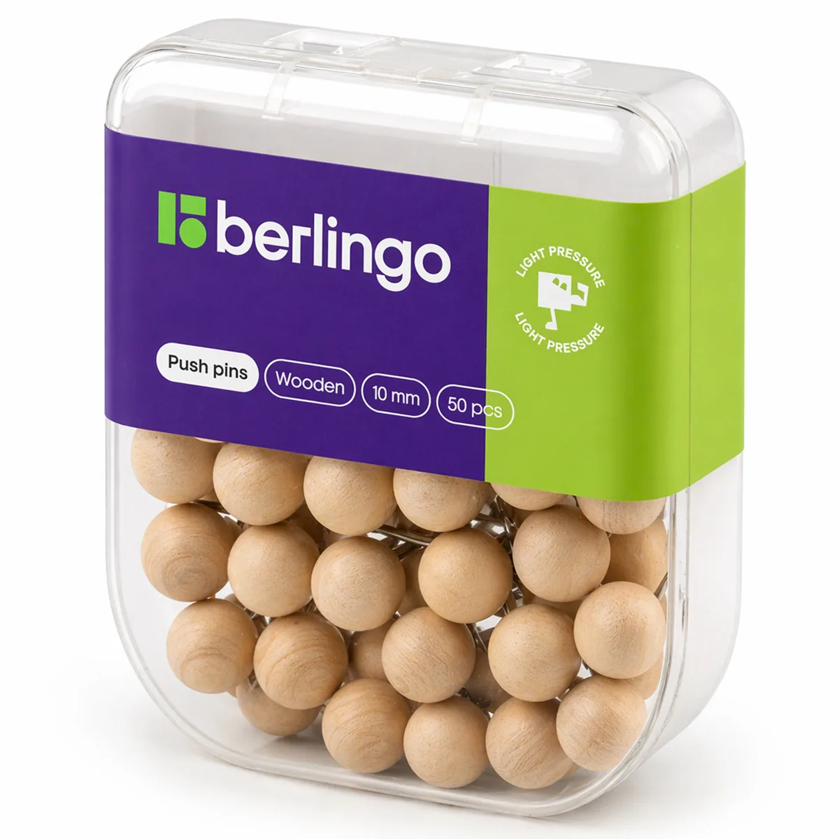 Кнопки силовые Berlingo, 50шт., пластиковый бокс, круглые, деревянные