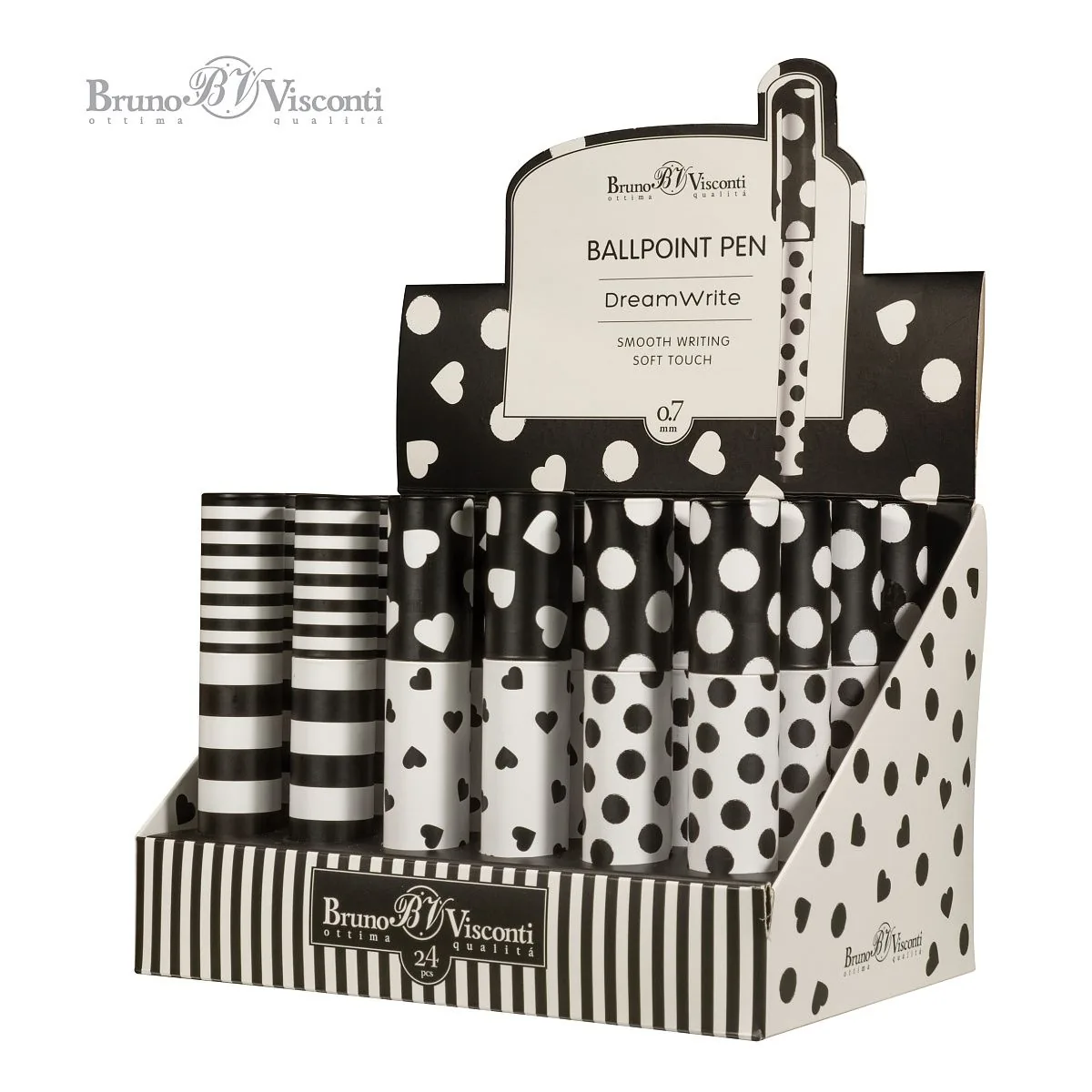 Ручка шар. BV "DreamWrite. Black&White" синяя,  0,7мм, 3 вида