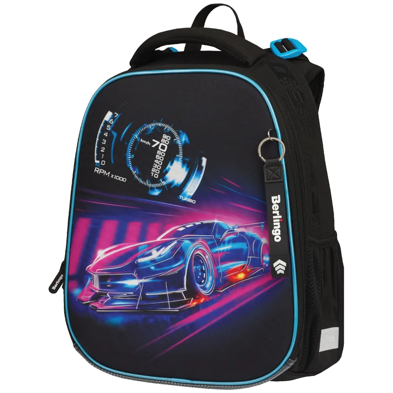 Ранец Berlingo Expert Max "Neon car" 37*28*16см, 2 отделения, анатомическая спинка, дождевик в комплекте