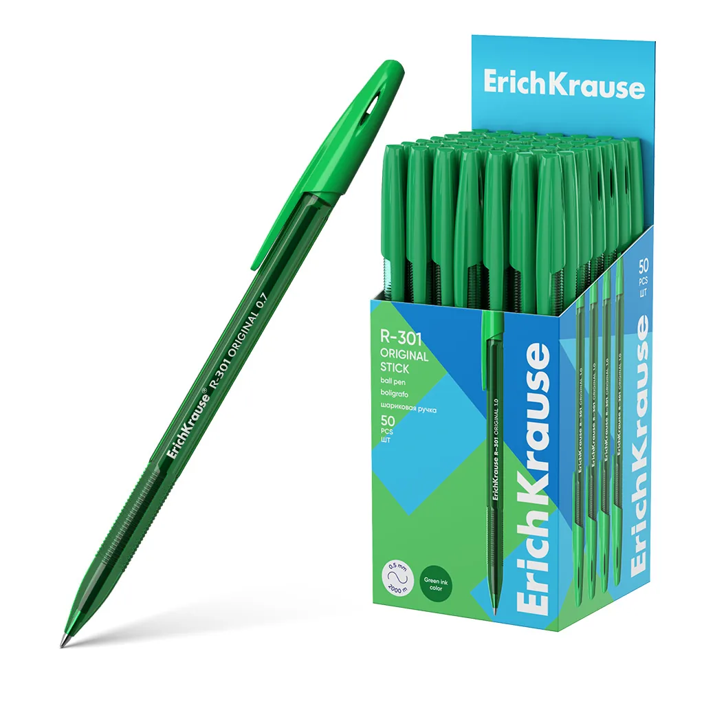 Ручка шар. ЕК R-301 Stick Original  зелёная, 1мм, тонир.пласт.корп.