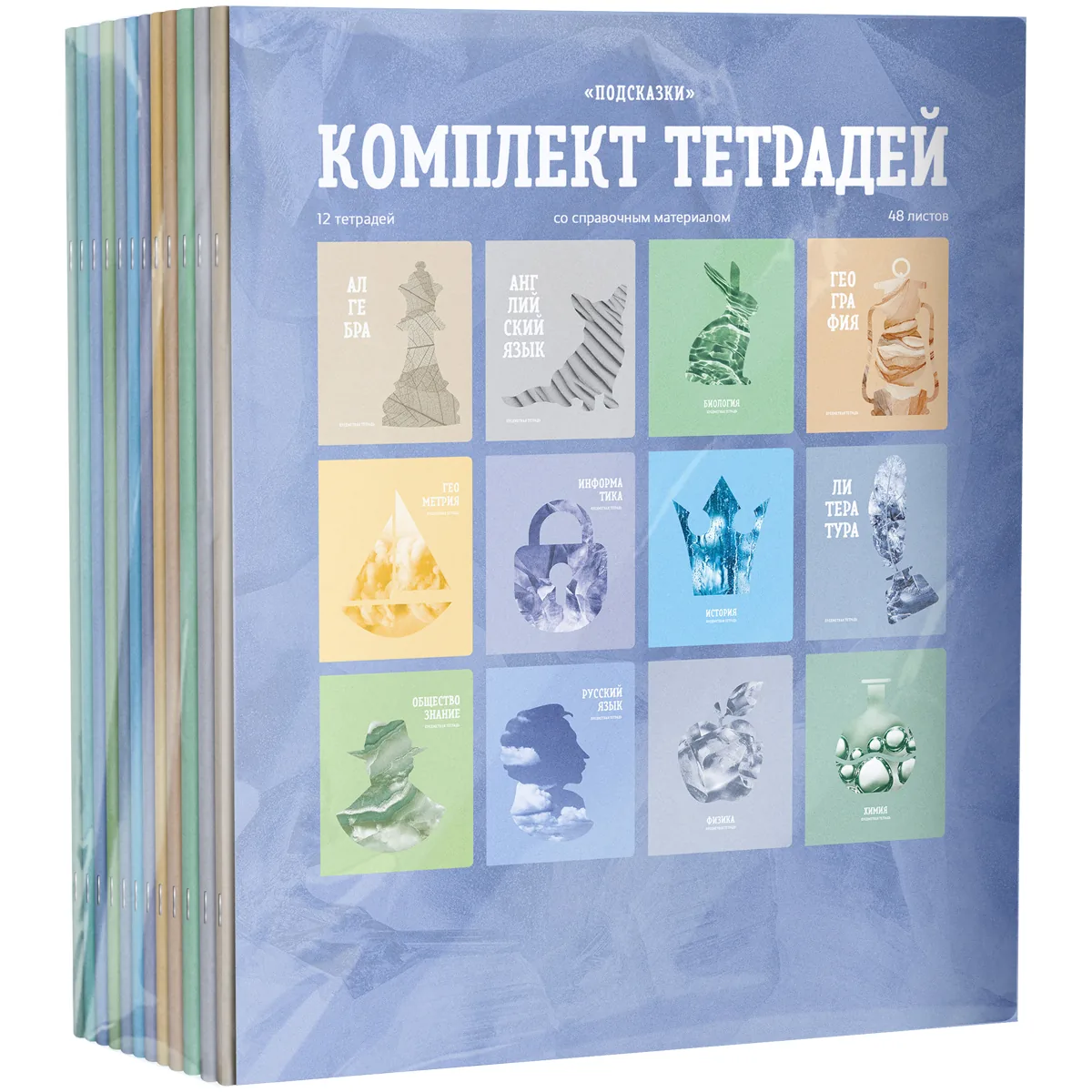 Комплект (12 шт.) предметных тетрадей 48л. BG "Подсказки", матовая ламинация, выб.лак "песок"