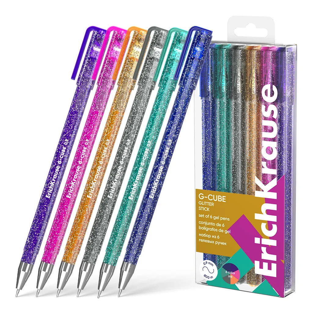 Набор гелевых ручек EK G-Cube Stick Glitter  6цв. 0,5мм