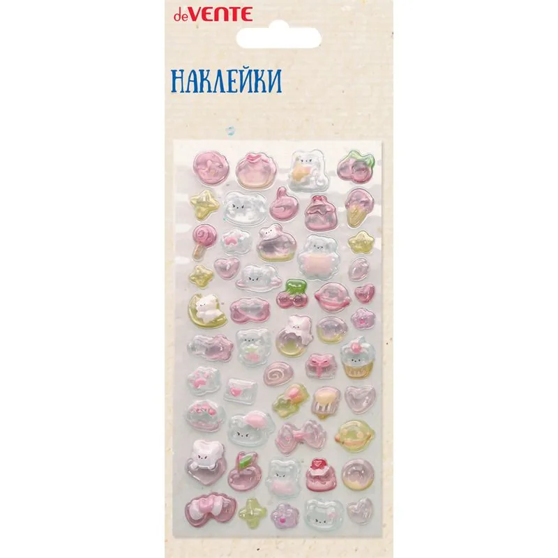Наклейки эпоксидные объемные  9*17,4см  "Котики и лакомства" 3D, в том числе д/телефона