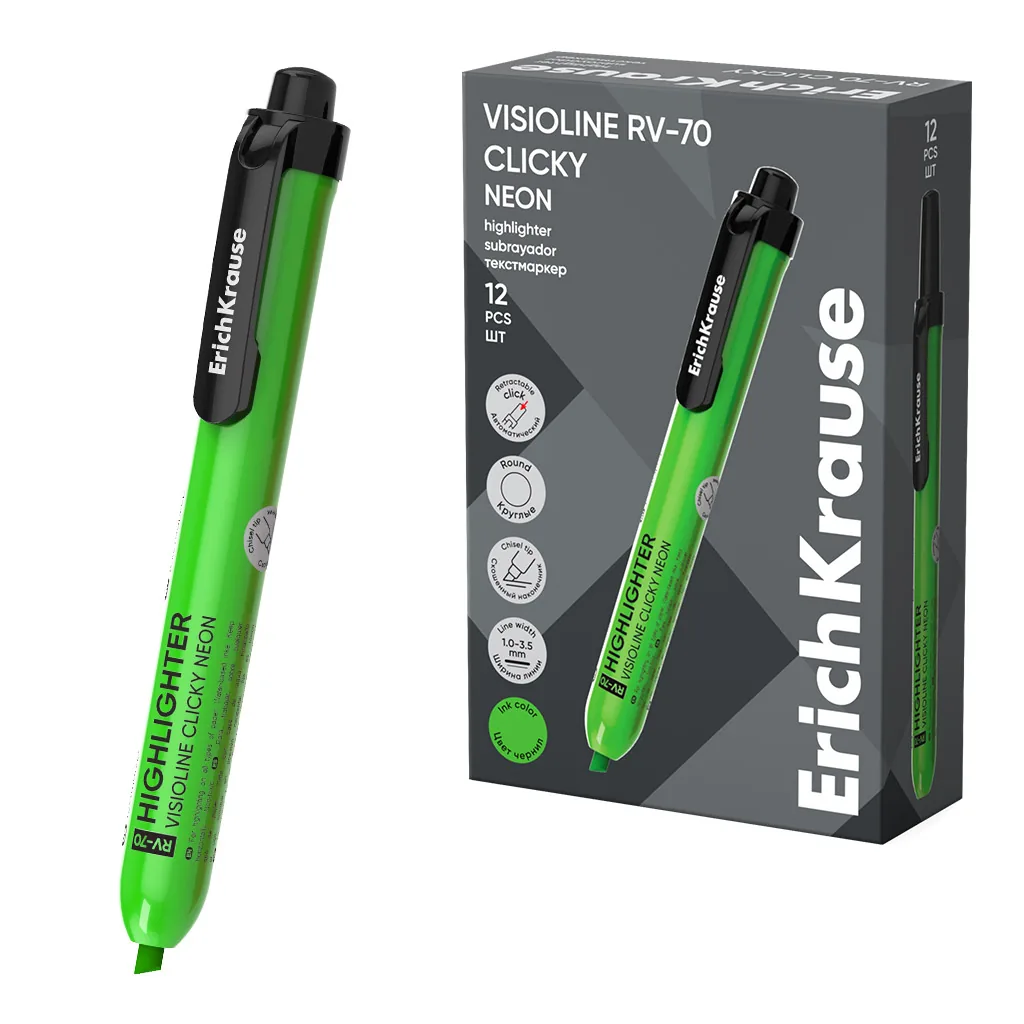 Текстовыделитель EK Visioline RV-70 Clicky Neon, 1 - 3,5мм, зеленый, автоматический