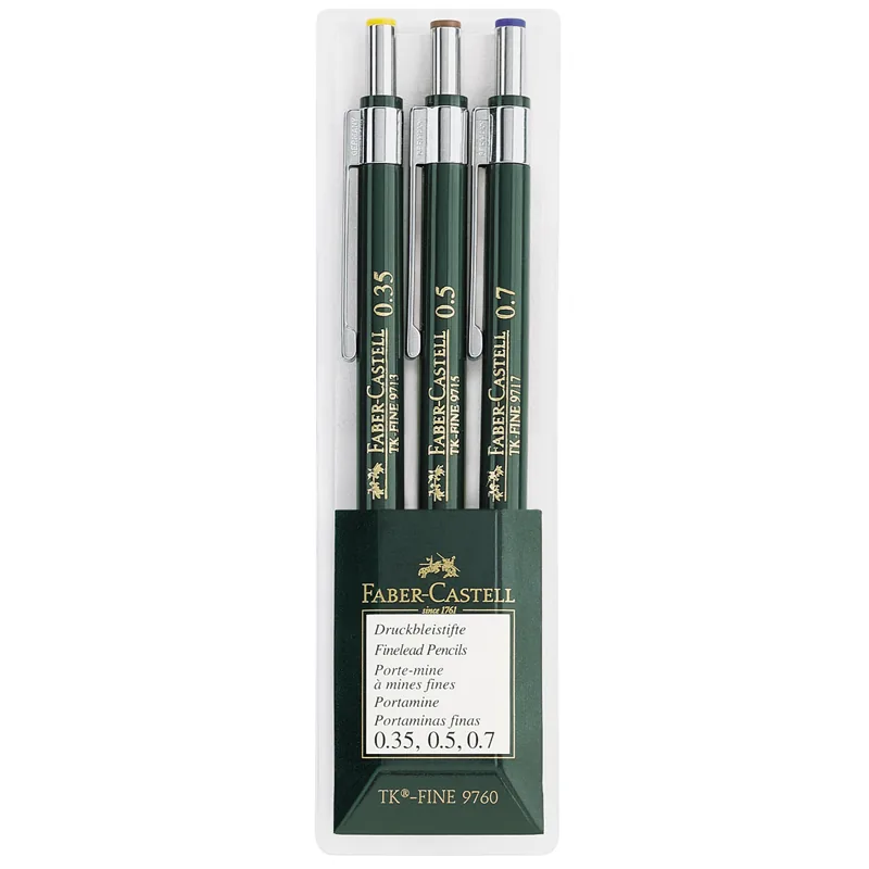 Набор карандашей механических Faber-Castell "TK-Fine 97", HB, 0,35/0,5/0,7мм, пласт. уп., европодвес