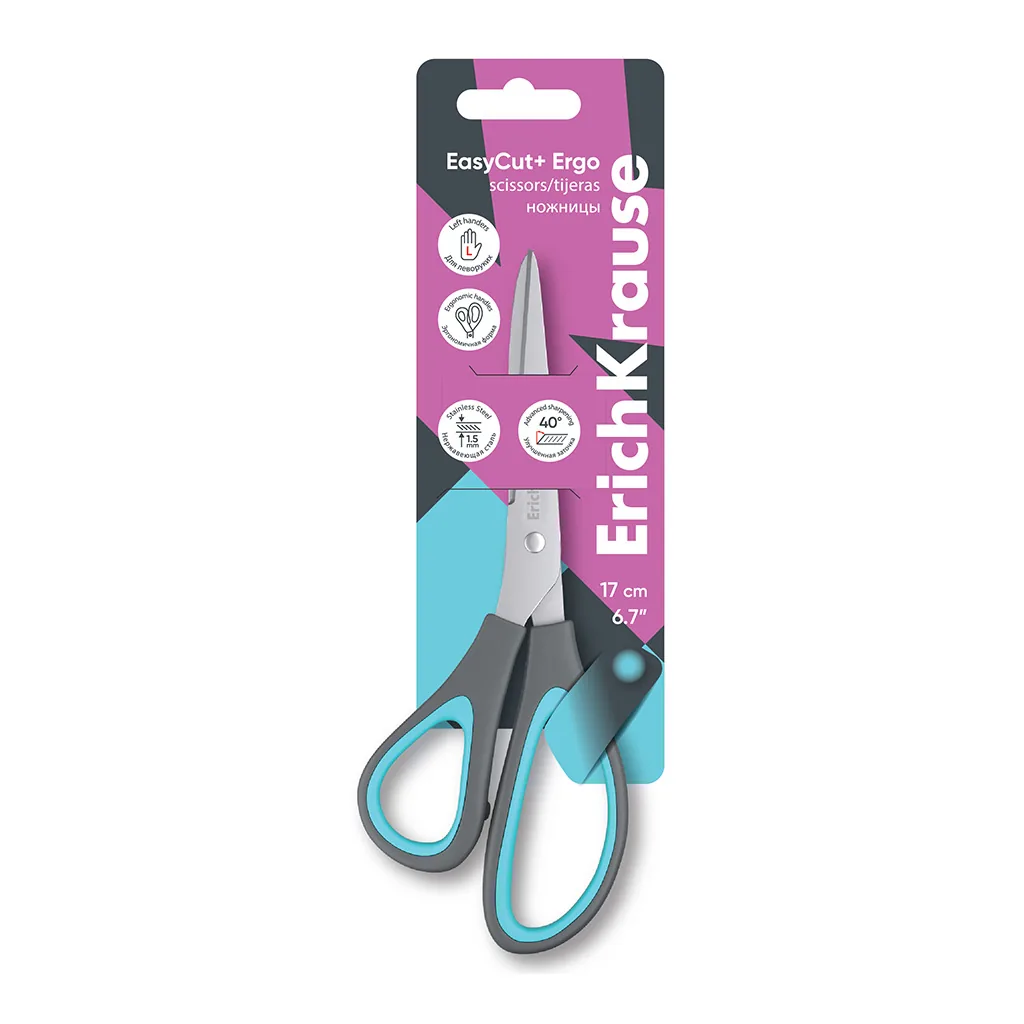Ножницы для левшей EasyCut+ Ergo, 17 см, ассорти