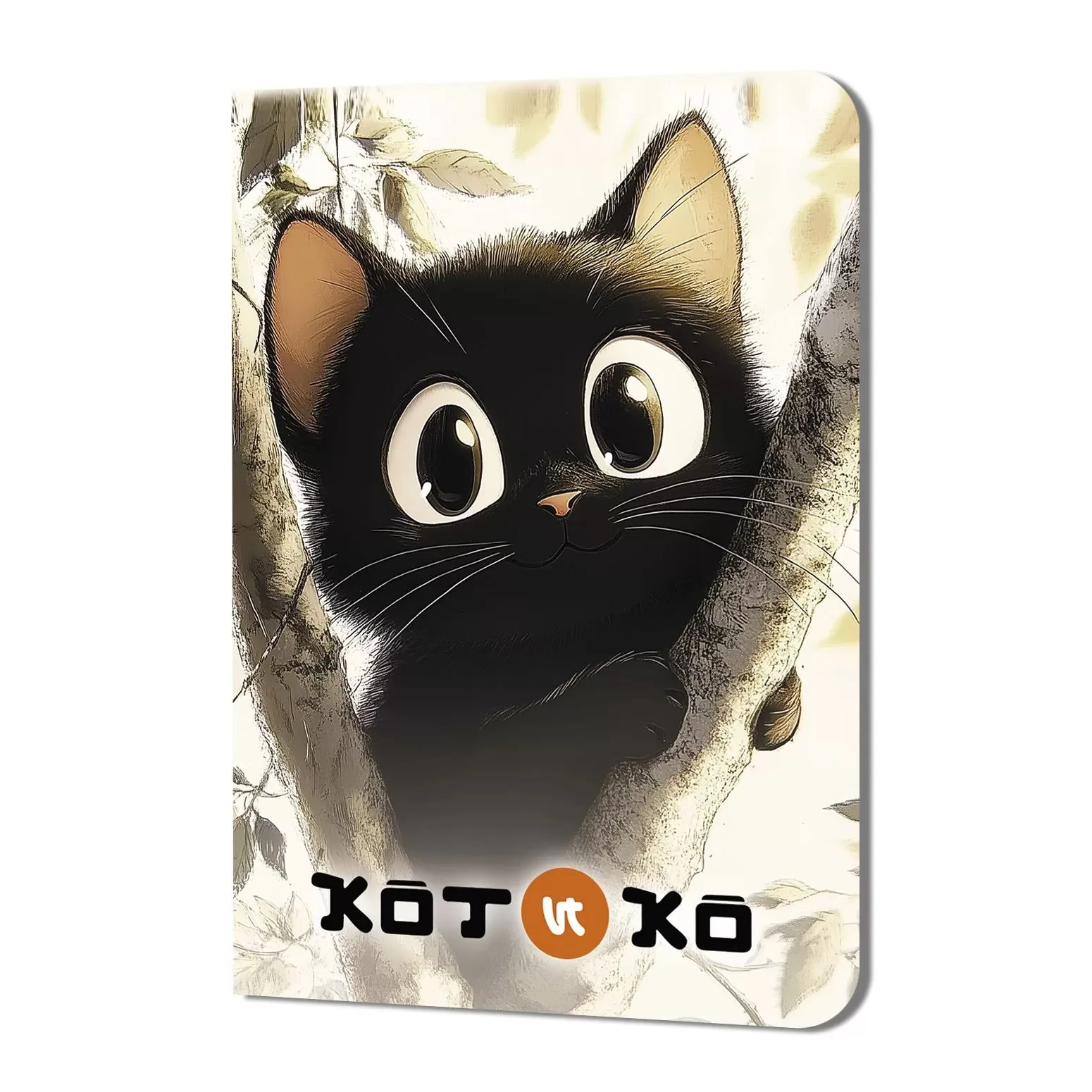 Записная книжка  90*120мм  24л. картон, скоба "Котико. Чёрный кот между веток" кл., софт-тач, УФ-лак
