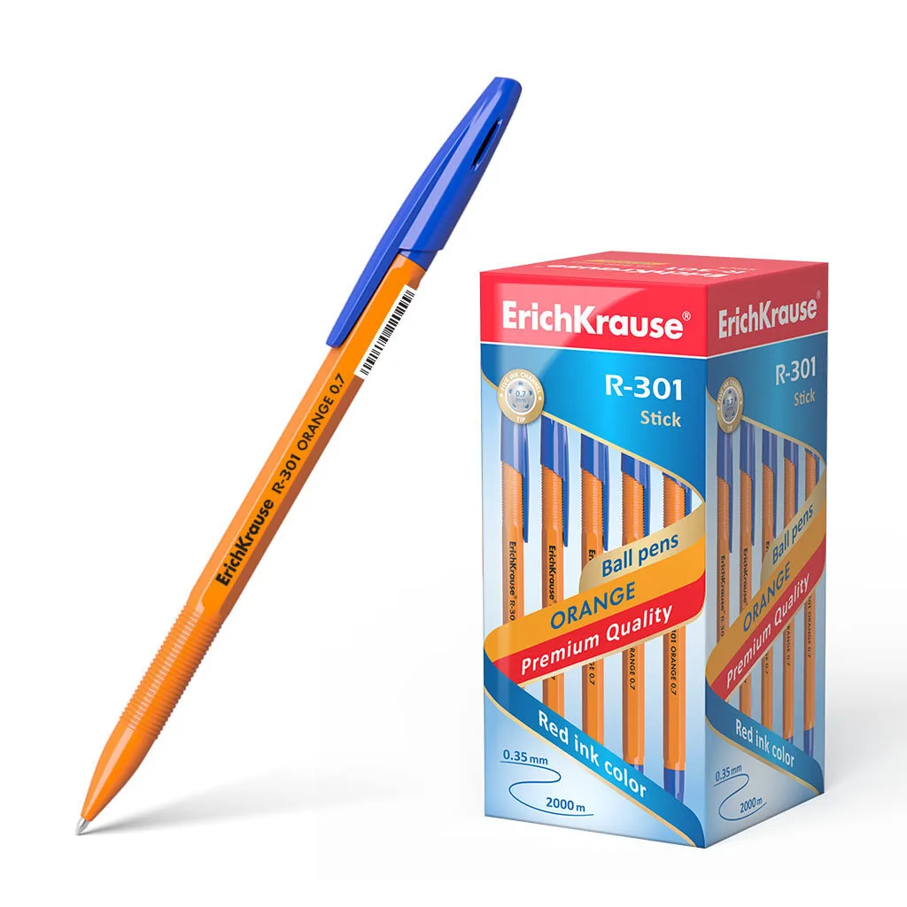 Ручка шар. ЕК R-301 ORANGE Stick синяя, 0,7мм, пласт.корп.