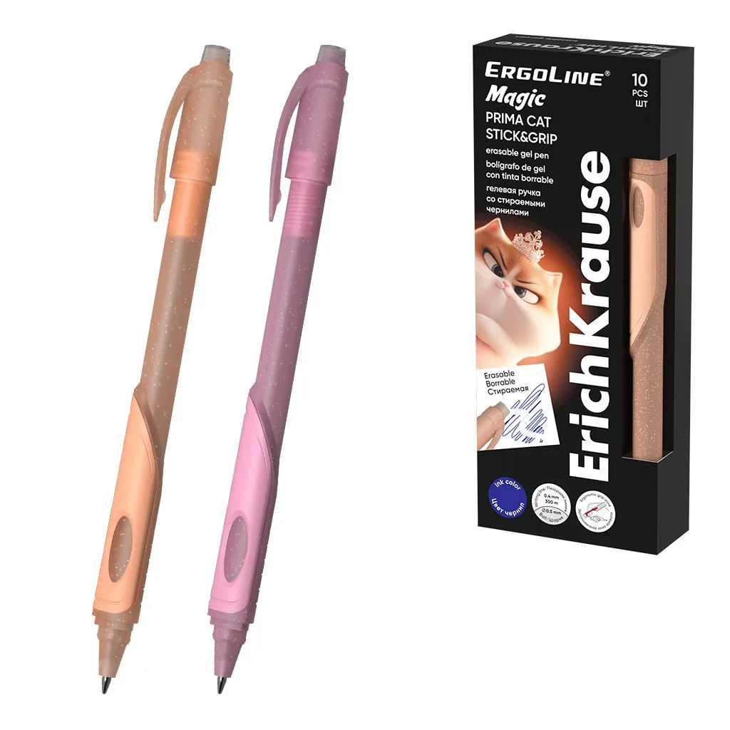 Ручка гелевая стираемая Erich Krause "Magic Stick&Grip Prima Cat " синяя, 0,5мм