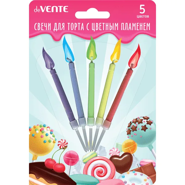 Свечи для торта Color flame, 5шт, цветной огонь