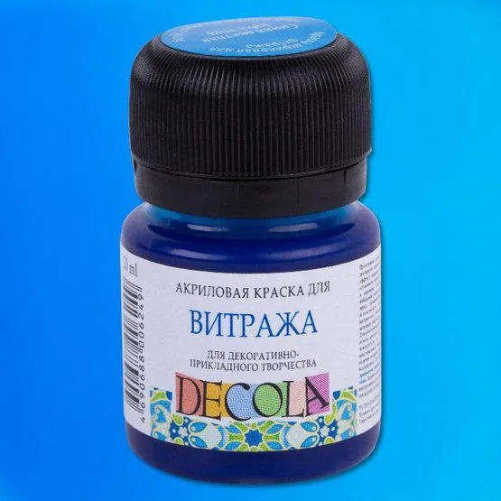 Краска для витража акрил 20 мл Decola, синяя светлая