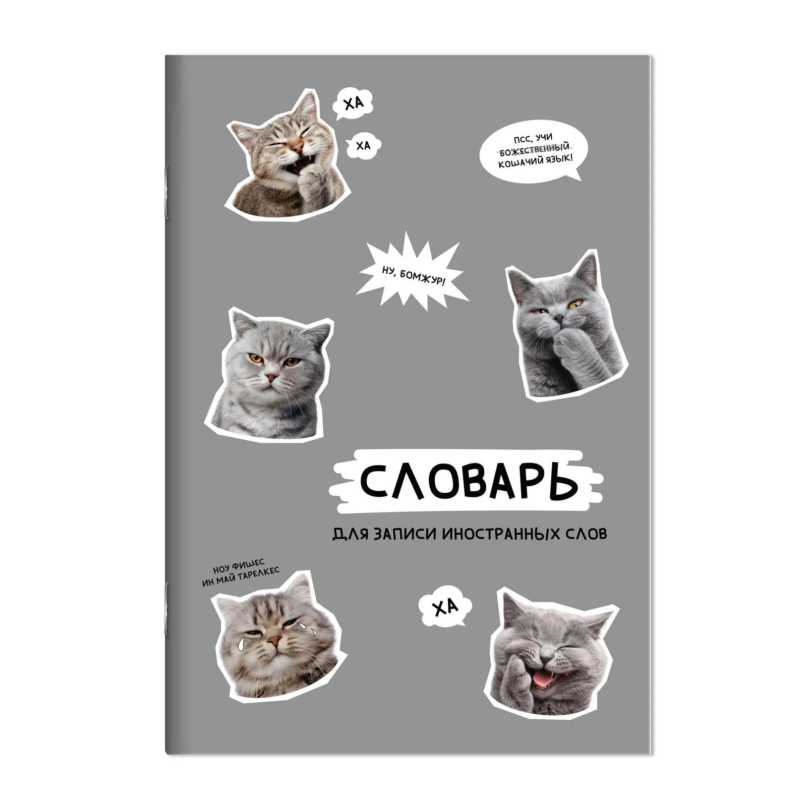 Тетрадь д/записи иностр. слов А5  24л, скоба "Стикеры с котами" глянц.лам.