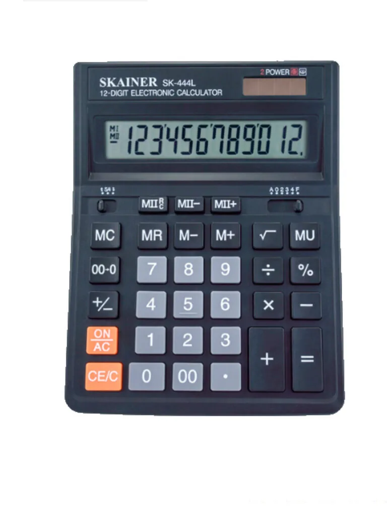 Калькулятор  12 разр. Skainer  настольный проф., двойное питание, черный SK-444L  (SDC-444s)