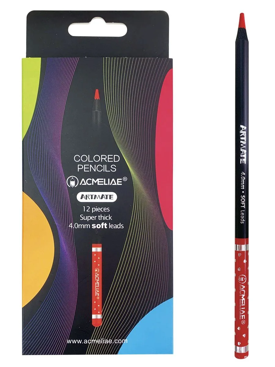 Карандаши цвет. 12цв  Acmeliae Blackwood Artmate, супермягкие, утолщенный грифель 4мм