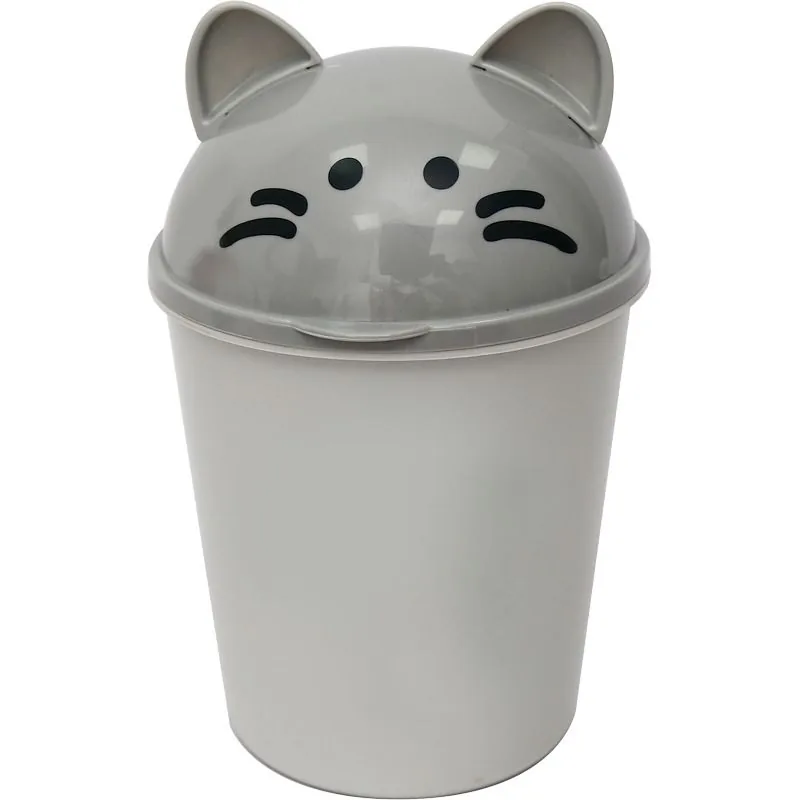 Контейнер для мусора наст."deVENTE. Ghost Meow" с крышкой, серый