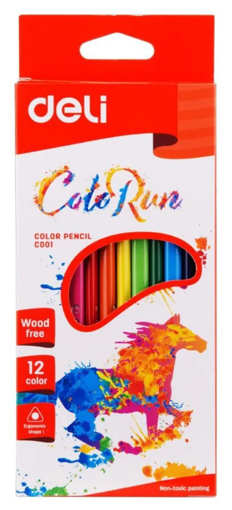 Карандаши цвет. 12цв Deli  ColoRun трехгранные, пластиковые