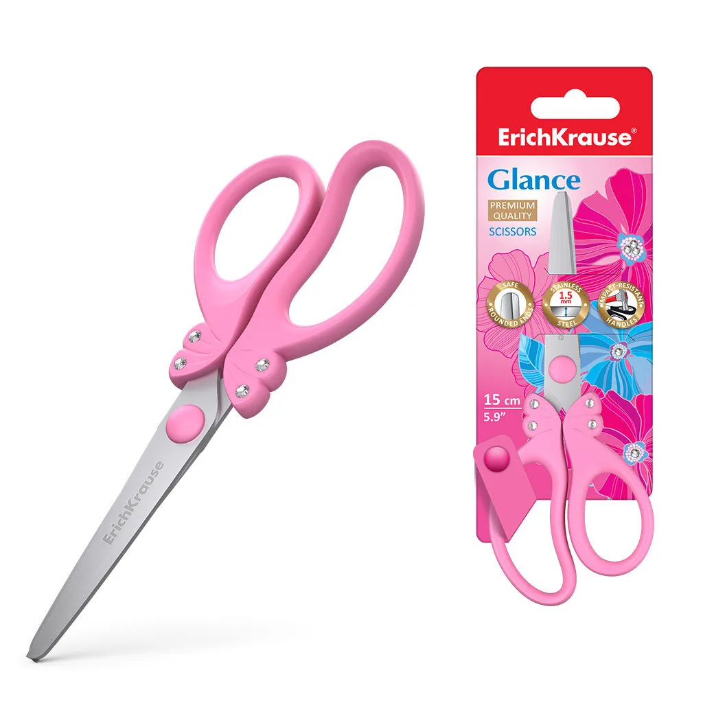 Ножницы детские EK "Glance" 15 см., со стразами