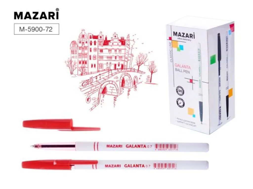Ручка шар. MAZARI "Galanta" красная, 0,7мм*