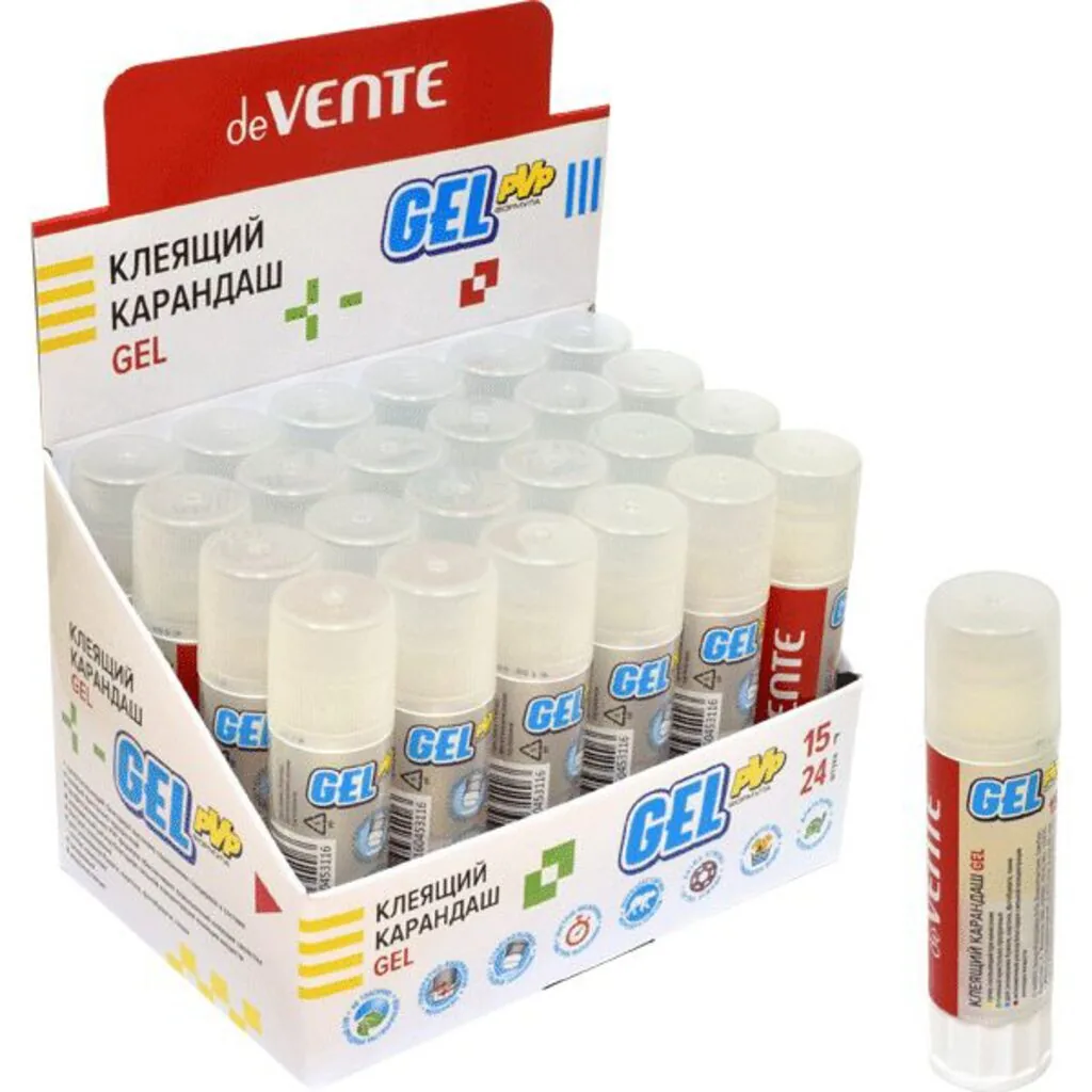 Клей карандаш deVENTE. Gel"15 гр. PVP основа, гелевый кристально-прозрачный