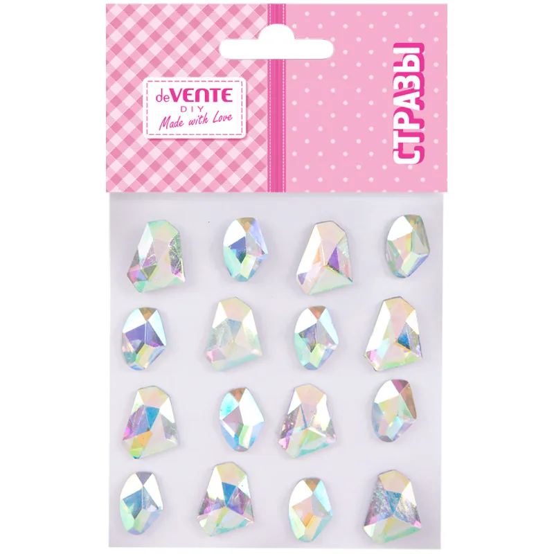 Стразы клеевые "DIY Geometric Rhinestone", радужные,ассорти размеров, 16шт.