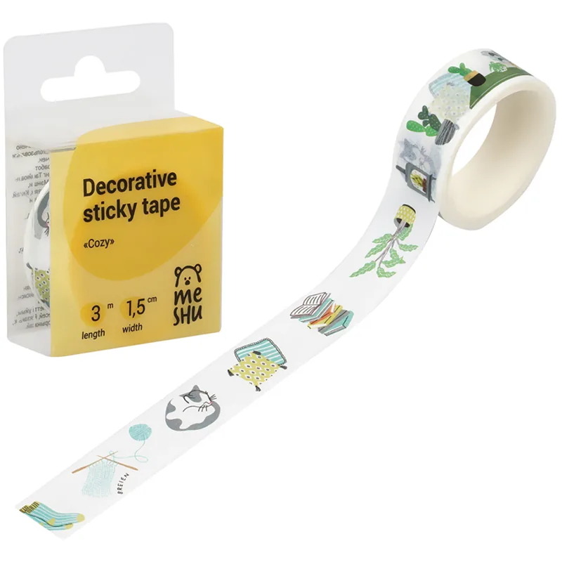 Клейкая лента декоративная MESHU "Cozy", 1,5см*3м