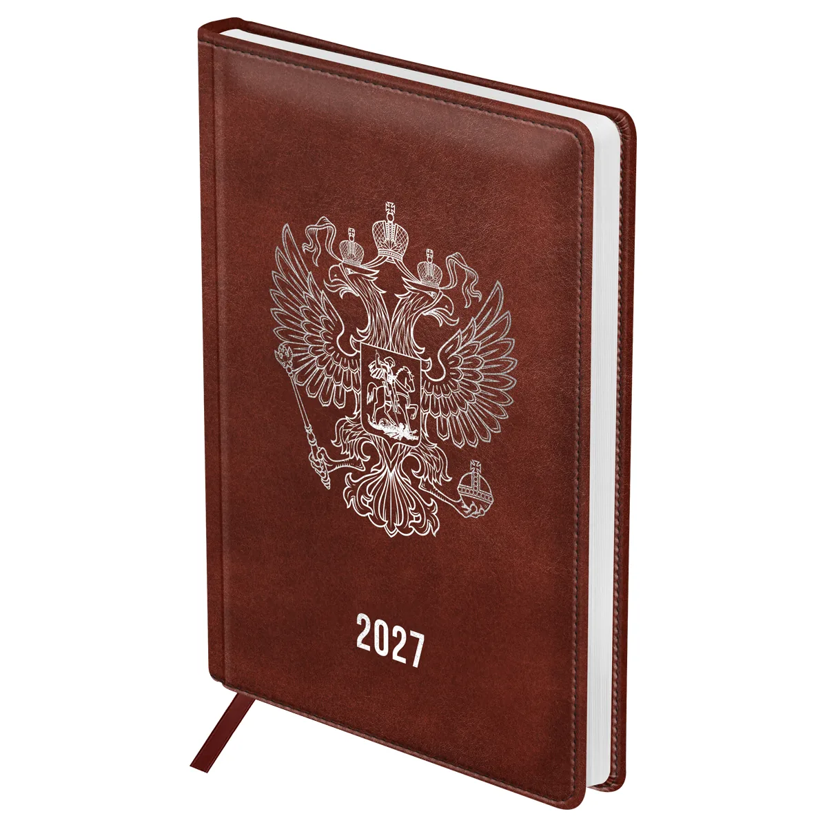 Ежедневник датированный 2027г., А5, 176л., твердый переплет, кожзам, BG "Орел", коричневый
