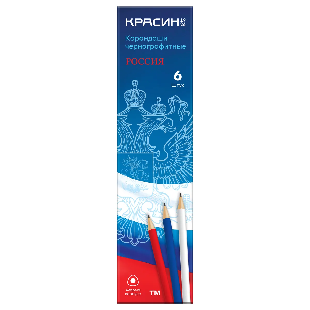 Карандаш ч/г Красин "Россия" ТМ (НВ),  трехгр., заточен., ассорти.